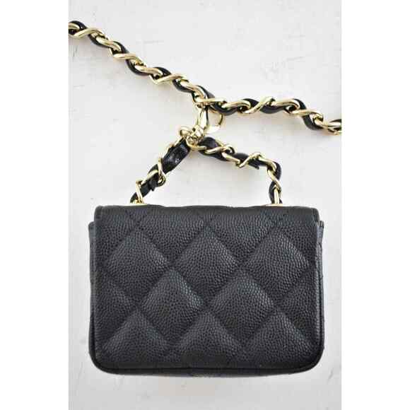 Chanel 21B Black Caviar Mini Chain Classic Gold Card Belt Waist Necklace Bag - Picture 10 of 12